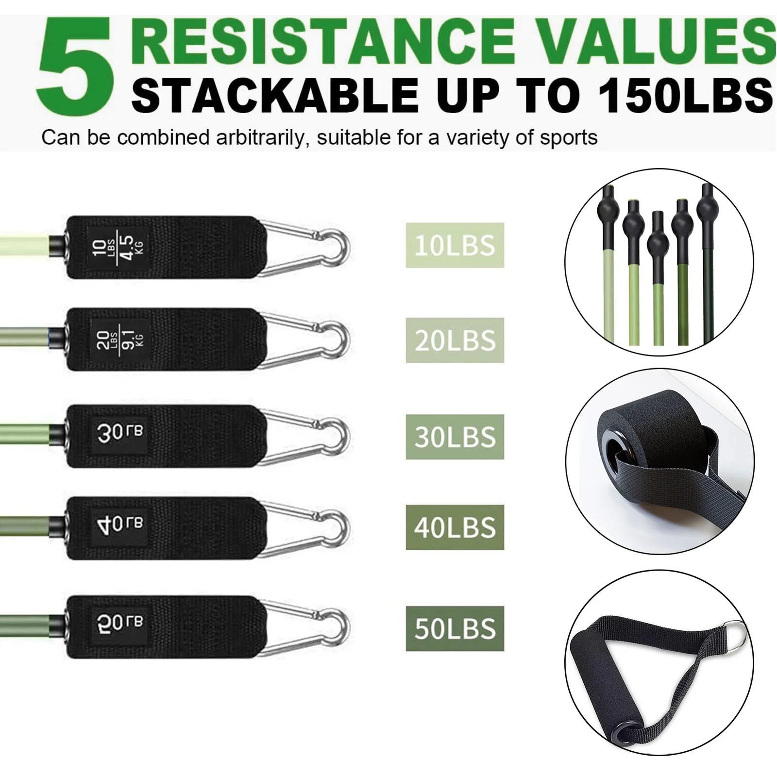 Resistance Exercise Bands Workout up to 150 Lb., Indoor and Outdoor with Door Anchor and Handles for Strength, Slim, Yoga, Home Gym Equipment for Men and Women