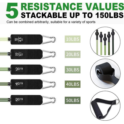 Resistance Exercise Bands Workout up to 150 Lb., Indoor and Outdoor with Door Anchor and Handles for Strength, Slim, Yoga, Home Gym Equipment for Men and Women