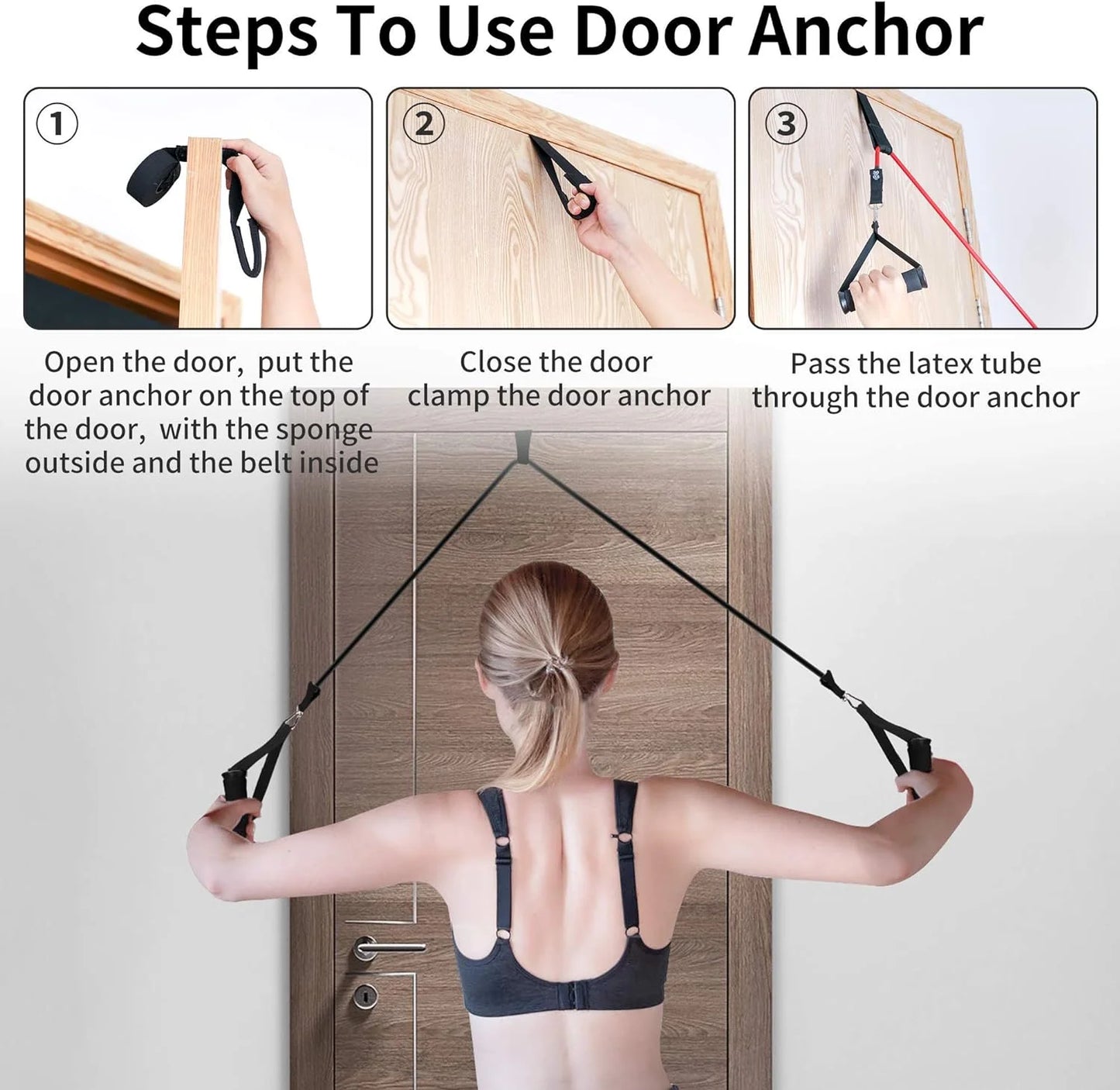 Resistance Exercise Bands Workout up to 150 Lb., Indoor and Outdoor with Door Anchor and Handles for Strength, Slim, Yoga, Home Gym Equipment for Men and Women